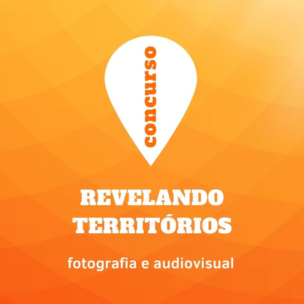 Imagem com fundo alaranjado com as seguintes informações "Concurso. Revelando Territórios. Fotografia e Audiovisual"