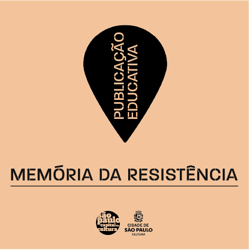 Imagem com o fundo salmão, ao centro um desenho de gota em preto escrito "Publicação educativa" logo abaixo "Memória da resistência"